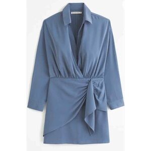 Abercrombie & Fitch Women's Blue Long-Sleeve Wrap Shirt Dress Size L NWT